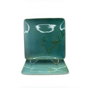 222 Fifth Waterscroll Bird Aqua Salad Plates Set Of 2